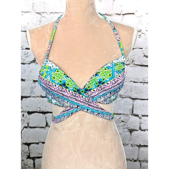 VICTORIA'S SECRET "The Wrap Halter" Bikini Top Resort Beach Cruise Size 32D - Picture 2 of 6